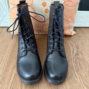 Frye Sleek Black Leather Lace-Up Boots